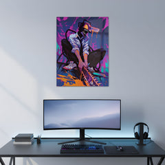 Chainsaw Man Neon Style Metal Poster | Aesthetic Pop Art Wall Decor & Painting