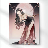 Moonlit Nezuko Kamado Warrior Metal Poster | Aesthetic Pop Art Wall Decor & Painting