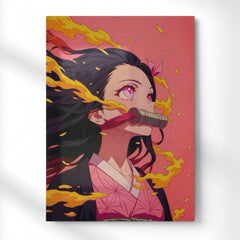 Nezuko’s Fire Within Metal Poster | Aesthetic Pop Art Wall Decor & Painting
