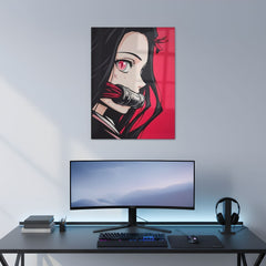 Red Aesthetic Nezuko Kamado Metal Poster | Aesthetic Pop Art Wall Decor & Painting