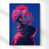 Sukuna: Cursed King's Neon Gaze Metal Poster | Aesthetic Pop Art Wall Decor & Painting
