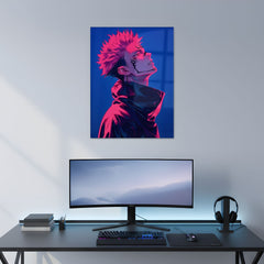 Sukuna: Cursed King's Neon Gaze Metal Poster | Aesthetic Pop Art Wall Decor & Painting