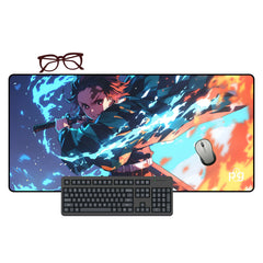 Tanjiro Kamado Red Blue Flame - XXL and XXXXL Mouse Pad - ToonStream