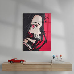 Red Aesthetic Nezuko Kamado Metal Poster | Aesthetic Pop Art Wall Decor & Painting