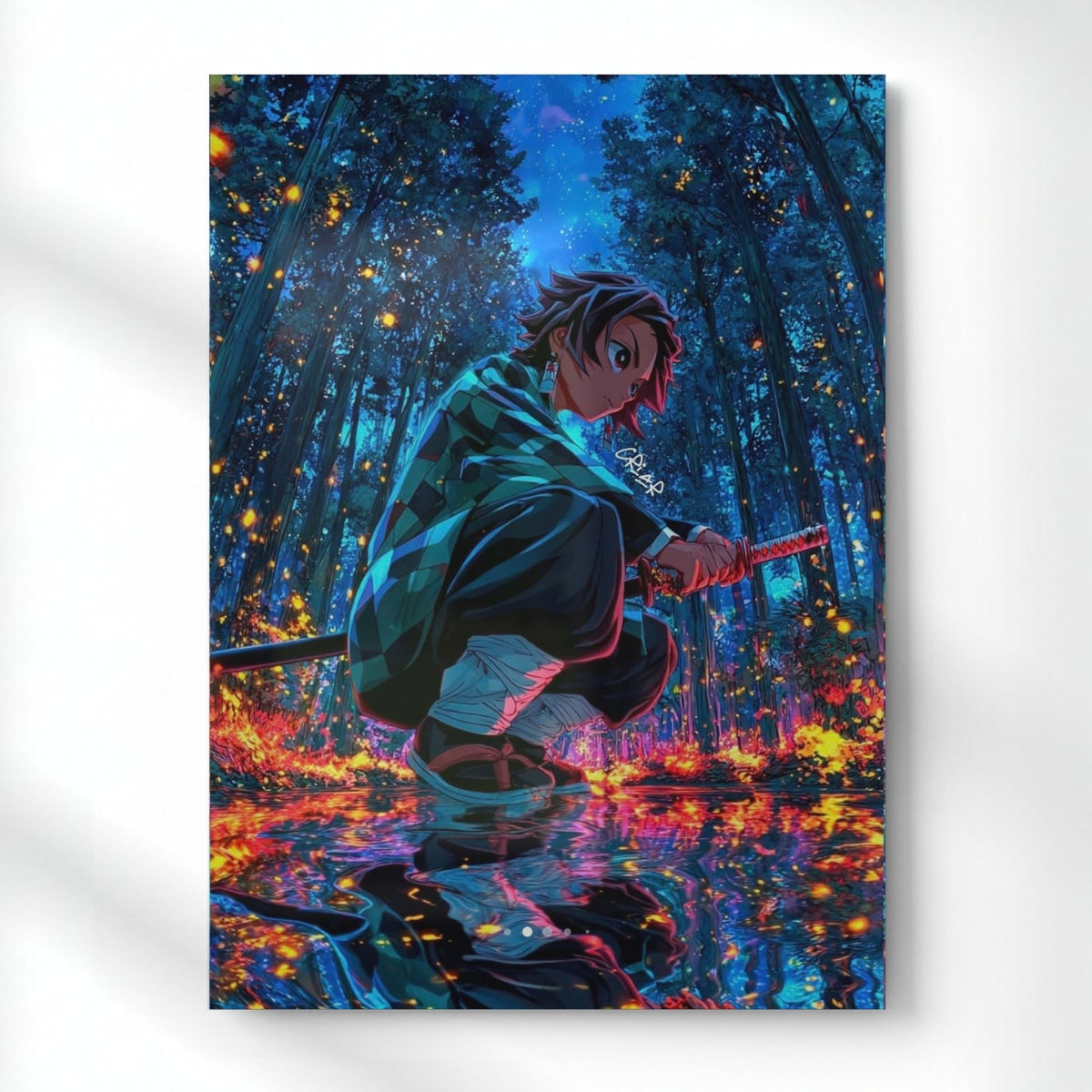 Tanjiro Fire and Water Metal Poster | Aesthetic Pop Art Wall Decor & Painting